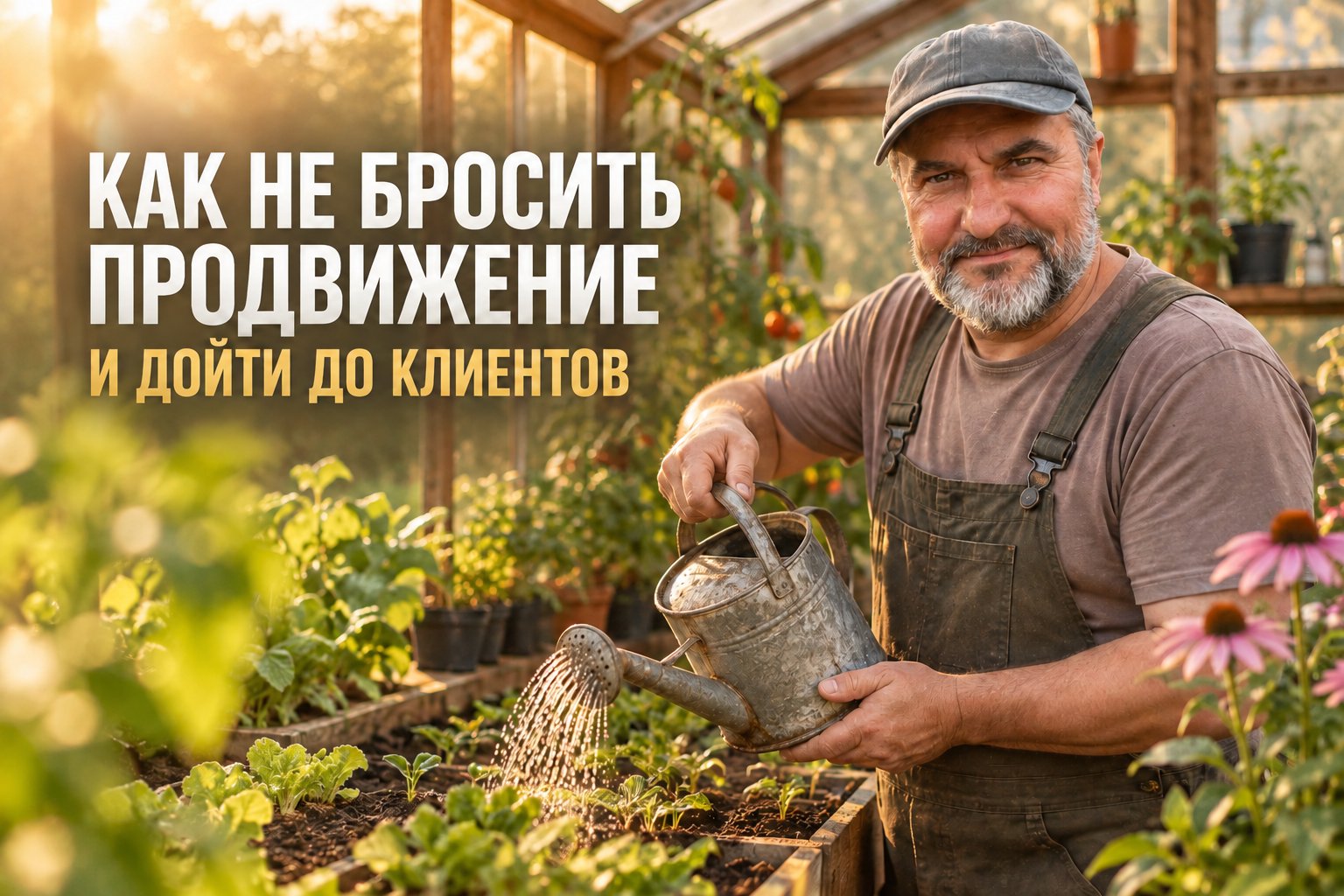 Денис Платонов поливает рассаду в теплице — как эксперту не бросить продвижение
